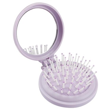 Compact Travel Hair Brush Set - Mini Folding Brush with Mirror, Wet Brush for Purse, Purple