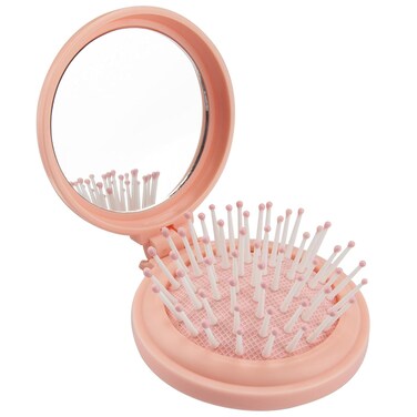 Small Folding Hair Brush with Mirror for Travel, Purse and Pocket - Mini Wet Brush, Pink