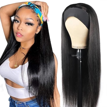 ISEE 10A Headband Wig Straight Human Hair Wigs for Black Women 180% Density Brazilian Virgin Hair Machine Made Headband Wig Non Lace Front Human Hair Wigs 22 inch