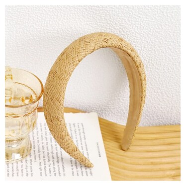 yaozeio Rattan Padded Puffy Woven Headband - No Slip Wide Raffia Hair Accessory for Women and Girls