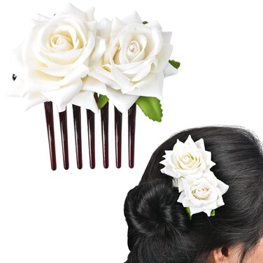 Rose Flower Hair Side Combs and Barrettes for Thick or Fine Hair - Artificial Roses Clip Accessories for Women and Girls