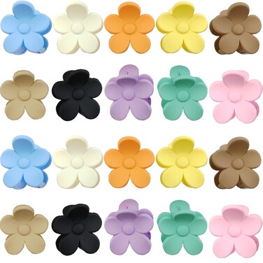 20PCS 1.57inch Cute Flower Claw Clips, Small Jaw Clips for Women Girls Thin/Medium/Thick Hair, 10 Colors Nonslip Strong Hold Clamps Catch Barrettes Hair Accessories