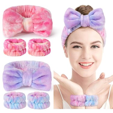 LADES Face Wash Headband and Wristband Set &ndash; Soft, Absorbent, Adjustable Headband &amp; Wristbands for Skincare, Makeup, and Spa Routine &ndash; Cute, Vibrant Colors, Value Pack