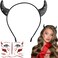nooepc Glitter Devil Horns Headband With Halloween Tattoos, Red Devil Horns Halloween Costumes for Women Men Girls, Halloween Fancy Devil Accessories Dress Cosplay Hairband-Black