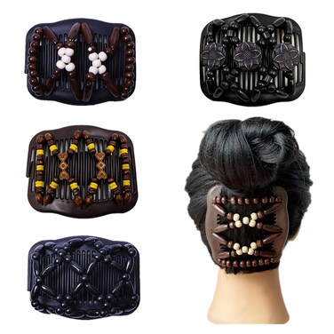 Thick Hair Clip Magic Wood Beads Double Hair Comb Clip Stretch Combs for Hair Fashion Multi Butterfly for Popular Hairstyles Style 4pcs
