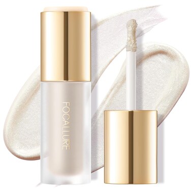 FOCALLURE Shimmer Liquid Highlighter, Smooth Cream Formula and Non-greasy Finish,Delivers a Natural Glow, Long Lasting Illuminator Highlighter Face Enhancing Makeup,Yes To Heaven