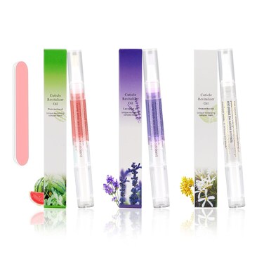 Meschett 3PCS Nail Cuticle Oil Pens with Nail File, Cuticle Oil for Nails from Natural, Nail Oil Cuticle for Cracked and Dry Nail(Lavender &amp; Watermelon &amp; Osmanthus flowers Flavor)