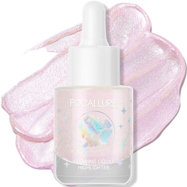 FOCALLURE Starfall Glowing Liquid Highlighter, Shimmering Body Oil, Non-Sticky Shimmer Liquid Luminizer, Non-Greasy, Face &amp; Body Glitter Makeup for Costumes, Cosplay, Rave Festival, OMINOUS LIGHT