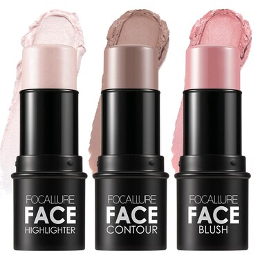 FOCALLURE 3 Pcs Cream Contour Sticks,Shades with Highlighter &amp; Bronzer &amp; Blush,Non-greasy Long-wear Face Contouring Pen,Easy to Sculpt the Face and Create a Lightweight Finishing Makeup,FAIR-LIGHT