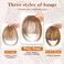 QGZ Clip in Bangs Fake Bangs Hair Clip Fringe with Temples Hairpieces 100% Real Human Hair Extensions Curved Clip On Bangs for Women(Light Brown Wispy Bangs)