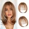 QGZ Clip in Bangs Fake Bangs Hair Clip Fringe with Temples Hairpieces 100% Real Human Hair Extensions Curved Clip On Bangs for Women(Light Brown Wispy Bangs)