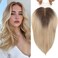 WIGNEE 14 Inches Ombre Blonde Hair Toppers Swiss Lace Hair Topper with Curtain Bangs Toppers Hair Pieces for Women Kanekalon Hair Toppers for Thinning Hair Natural Looking Hair Toppers for Women
