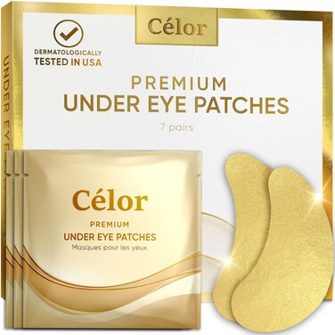 C&Eacute;LOR Under Eye Patches Premium - Golden Under Eye Mask Enriched with Hyaluronic Acid, Caffeine, Tea Tree &amp; Collagen, Under Eye Patches for Puffy Eyes, Dark Circles and Puffiness (7 Pairs)