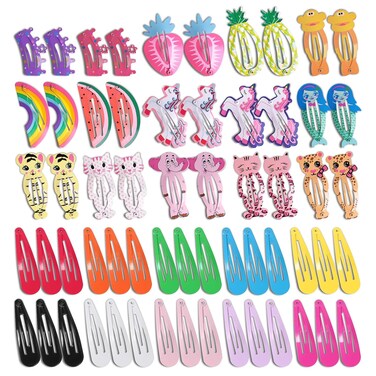 Hair Clips for Girls,110 Pcs No Slip Metal Snap, Barrettes for Kids Teens Women, Cute Candy Color Cartoon Design Hair Pins (Animals Fruits Crowns Stars)
