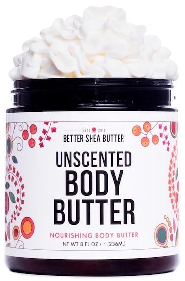 Whipped Body Butter for Dry Skin, UNSCENTED Rich Body Moisturizer with Raw Shea Butter   Body Lotion for Sensitive Skin, Paraben Free, No Synthetic Fragrances, Non Greasy Body Cream   8 oz