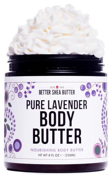 Lavender Body Butter with Shea Butter, Jojoba Oil &amp; Lavender Essential Oil - Natural Lotion for Women, Non-Greasy Moisturizer for Dry Skin, Whipped Body Cream with Lavender Oil for Skin