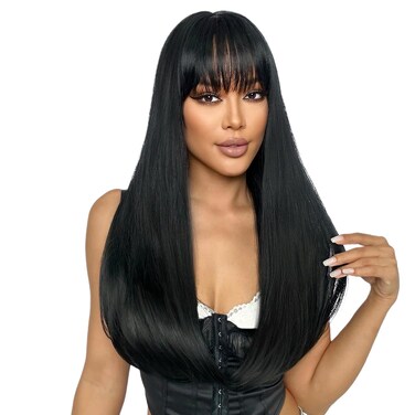 SUKRI Long Straight Black Wig with Bangs Natural Black Hair Wigs for Women Synthetic Heat Resistant Wigs for Girls Daily Party Use 22 Inch