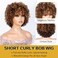 Curly Wig with Bangs Human Hair for Black Women Short Curly Bangs Wigs Brown mixed Blonde Highlight Curly Bob Glueless Wig 150% Density (Color: DX3147)