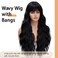 Vomella Black Wig With Bangs 26 Inch Long Curly Wavy Wig for Women Natural Looking Synthetic Heat Resistant Wigs for Daily Party Use