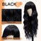 Vomella Black Wig With Bangs 26 Inch Long Curly Wavy Wig for Women Natural Looking Synthetic Heat Resistant Wigs for Daily Party Use