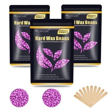 Wax Beads for Hair Removal, 10.5oz Upgraded Formula Painless Hard Wax Beans Waxing Beads for Face, Eyebrow Brazilian Bikini Refill 3 Packs with 10pcs Applicators (3 Violet)