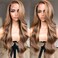 Honey Blonde Lace Front Wig, Body Wave Synthetic Lace Front Wig Pre Plucked Glueless Wig for Women, 4/27 Highlight Ombre Honey Blonde Wig 13x5x1 Side Part Wig 24inch Bombshell Wig