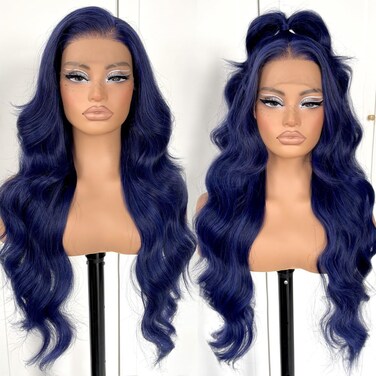 13x6 Glueless Blue Body Wave Lace Front Wig Pre Plucked Synthetic Dark Blue HD Lace front wig for fashion women transparent lace front wig for cosplay party