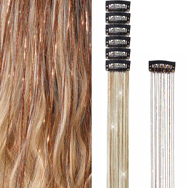 Hair Tinsel Clip in Tinsel Hair Extensions, 6Pcs 21.8In Fairy Glitter Hair Tinsel for Women Sparkle Heat Resistant Festival Hair Accessories for Halloween, Christmas, New Year, Party, Cosplay