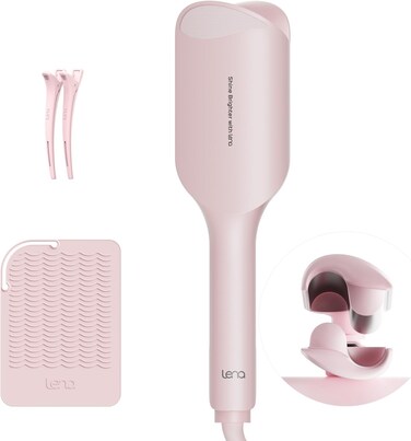 Waver Curling Iron LENA S12 Beach Waver Curling Wand, Hair Tool with 2 Barrels, Anti-Scald Protection, Adjustable Time &amp; Temps, Dual Voltage, Titanium Coating for Effortless, Long-Lasting Waves