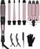 6 in 1 Curling Iron, 3 Barrel Curling Iron Set with Curling Brush (1.5inch) and 5 Interchangeable Ceramic Curling Wand(0.35"-1.25"), 2 Temp Heating Setting, Contain Comb &amp; Protective Glove &amp; 2 Clips