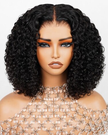 Arabella 5x6 Wear and Go Glueless Wigs Human Hair 210% Density Deep Curly Bob Wig Lace Front Wig Human Hair Pre-Cut Lace Wigs Pre Bleached Tiny Knots Bob Wig Human Hair(12inch, 5x6 DC Glueless Bob)