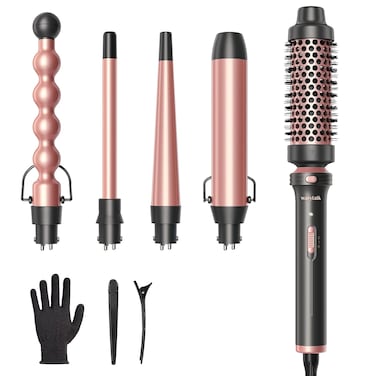 Wavytalk 5 in 1 Curling Wand Set, Multi Curl, Curling Wand Set with Curling Brush and 4 Interchangeable Ceramic Curling Wand(0.5&rdquo;-1.25&rdquo;), Instant Heat Up Wand Curling Iron (Rose Gold)