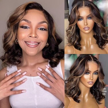 mscoco Bob Wig Human Hair 5&times;6 Highlight Body Wave Lace Front Wigs Human Hair Pre-bleached knots Bob Wig Human Hair Glueless 1B/2/30 Wigs Human Hair for Black Women Body Wave Human Hair Wig