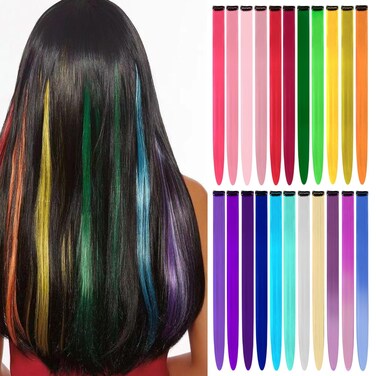 Colored Hair Extensions Clip in for Kids Girls Women, 22inch Straight, 22pieces Rainbow