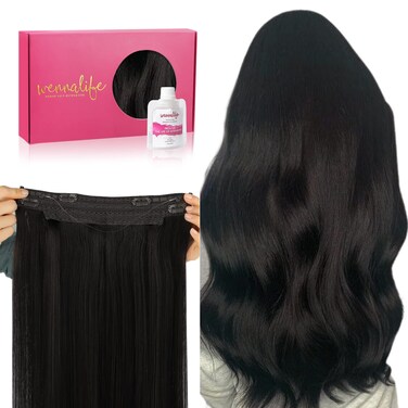 WENNALIFE Wire Hair Extensions (Increase 50% Lifespan) Real Human Hair 18 inch 95g Natural Black Remy Hair Extensions Invisible Transparent Wire Fish Line Hair Extensions Straight Real Hair Extensions