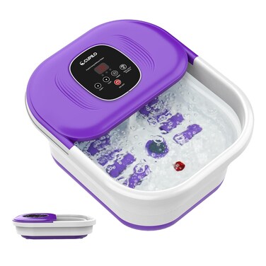 Foot Spa Bath Massager with Heat, Collapsible Foot Massager Spa Soaking Tub with Bubbles, Red Light, Pumice Stone, Shiatsu Massage Rollers, Pedicure Foot Spa for Relaxation, Gifts(Purple)