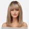 KKU 16 Inch Ombre Ash Blonde Human Hair Wigs for Women,Layered Straight Hair Wig with Bangs,Wear Natural Realism