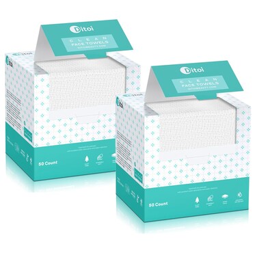 Face Towels, 10"&times;12" Disposable Face Towel, Face Towelettes XL, Ultra Soft Makeup Remover Dry Wipes, Thick Face Towel for Cleansing,100 Count (2 Pack)