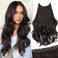 KooKaStyle Invisible Wire Hair Extensions Long Wavy Layered Synthetic Clip in Hair Extensions with Transparent Wire Adjustable Size 6 Secure Clips Dark Brown Hairpieces for Women 20 Inch