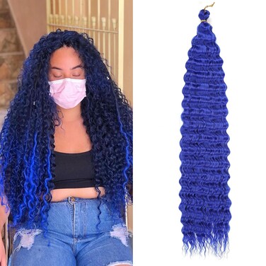 Ocean Wave Crochet Hair 30 inch 1 Pack Long Blue Deep Wave Curly Braiding Hair Soft Synthetic Curly Crochet Hair For Black Women(30 Inch, BLUE）