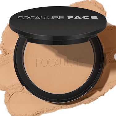 FOCALLURE Flawless Pressed Powder, Control Shine &amp; Smooth Complexion, Pressed Setting Powder Foundation Makeup, Portable Face Powder Compact, Long-Lasting Matte Finish, Nude