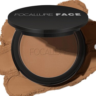 FOCALLURE Flawless Pressed Powder, Control Shine &amp; Smooth Complexion, Pressed Setting Powder Foundation Makeup, Portable Face Powder Compact, Long-Lasting Matte Finish, Almond