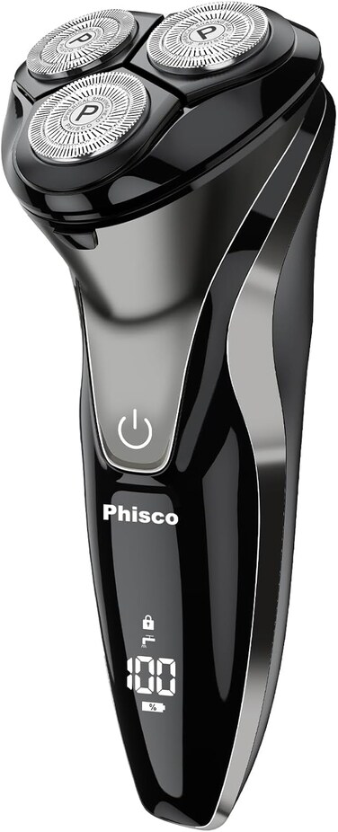 Electric Razor for Men - Phisco Electric Shavers for Man Face, USB Rechargeable, Waterproof Wet Dry Razors with Pop-Up Trimmer, LED Display, Travel Lock