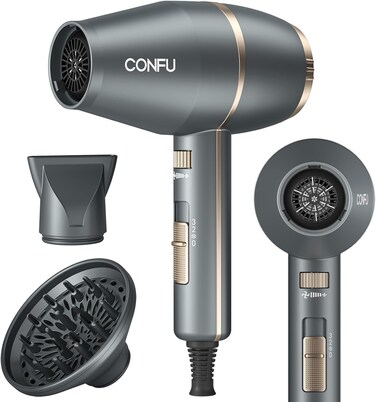 Hairdryer, CONFU Hair Dryer with Diffuser, Small Hair Dryer 1875 Watt Negative Ionic Hair Dryer, Hair Dryers Women and Men, Power Hair Dryer, Professional Blow Dryer for HOM