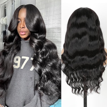 Full 13x4 Lace Front Wigs Human Hair Pre Plucked 180% Density 24Inch Body Wave HD Transparent Lace Frontal Wigs Human Hair 12A Glueless Wigs Human Hair Lace Front Wigs for Black Women with Baby Hair