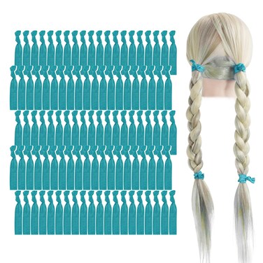 MEEDEE Teal Blue No Crease Soft Knotted Hair Ties - 100 Pack Ouchless Yoga &amp; Pony Tail Bracelets for Women