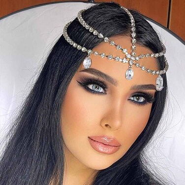 Yalice Layered Head Chain Rhinestone Head Jewelry Sparkly Bridal Headpieces Sparkle Crystal Headbands Wedding Prom Hair Jewelry for Women and Girls (Gold, One Size)