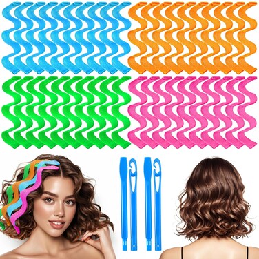 42 Pieces Heatless Waves Hair Curler, No Heat Damage Wavy Hair Curlers with 2 Sets of Styling Hooks, Heatless Curls for Women Girls Medium Short Hair(4 Colors,25cm/ 9.9")