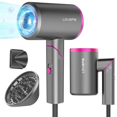 Hair Blow Dryer with Diffuser, 1800W Ionic Blow Dryer, Foldable Handle Travel Hair Dryer, Constant Temperature Hair Care Without Hair Damage, Crimson Purple