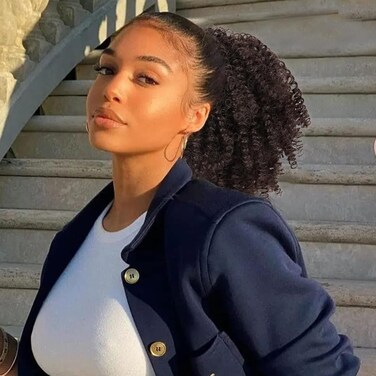 Short Afro Kinky Curly Drawstring Ponytail Extension For Black Women Synthetic Afro Puff Ponytail Bun With Clips (Brown)